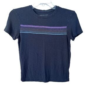 American Eagle Black Striped Short Sleeve T Shirt Sz XS